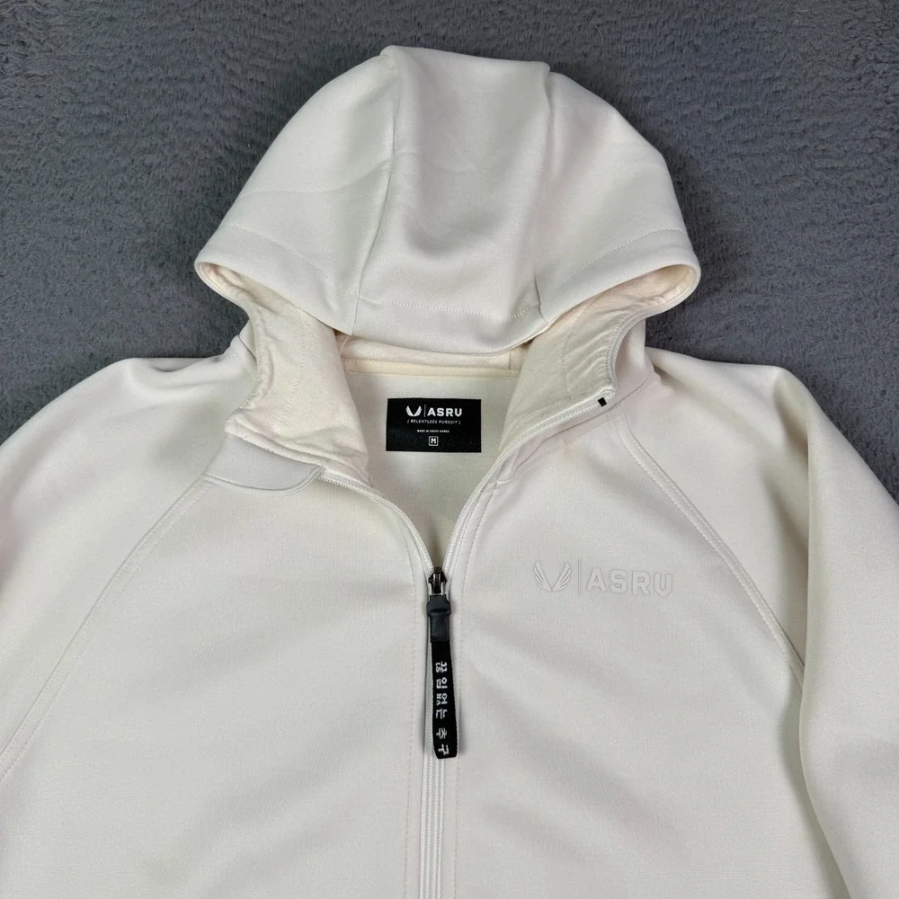 ASRV Tech Hoodie Mens Medium Cream Coolever Full Zip Pullover Stretch Gym